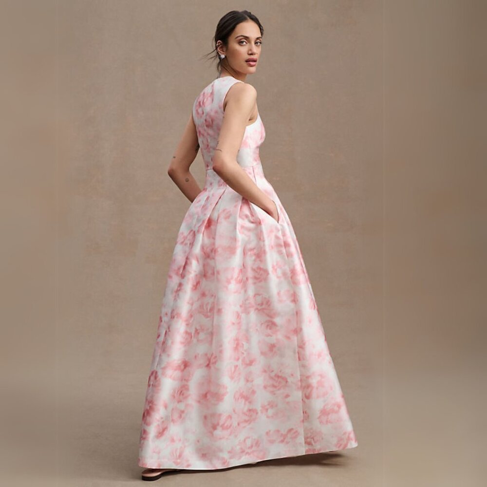 Sachin & Babi Womens Size 0 Pink White Floral‎ Watercolor Brooke Gown Maxi Dress - Picture 4 of 5